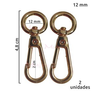 Mosquetão 12mm ouro MS-93 sem gatilho com 2 unidades