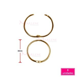 Argola articulada 30mm latonada com 8 unidades importada