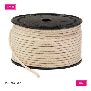 Cordão trançado São José 4mm de algodão crú com 50m