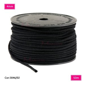 Cordão trançado São José 4mm de algodão preto com 50m