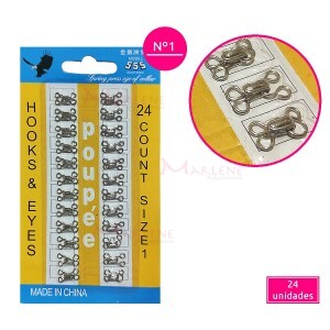 Colchete de gancho nº1 com 24 unidades níquel