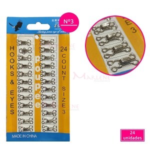 Colchete de gancho nº3 com 24 unidades níquel