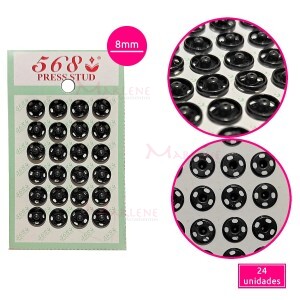 Colchete de pressão 8mm com 24 unidades preto