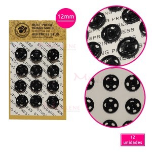 Colchete de pressão 12mm com 12 unidades preto 888