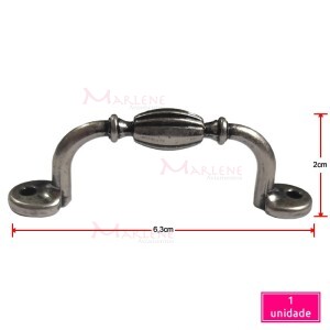 Puxador trabalhado 6,3cm prata velha 16345 com 1 unidade