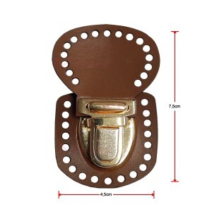 Fecho para bolsa crochê e tricô em metal ouro e corino