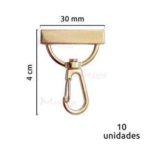 Mosquetão 30mm com encaixe ouro 10 unidades