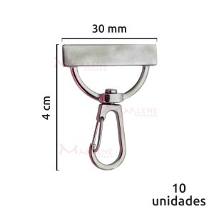 Mosquetão 30mm com encaixe níquel 10 unidades