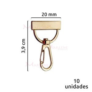 Mosquetão 20mm com encaixe ouro 10 unidades