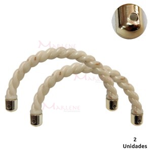 Alça trançada marfim mesclado com ponteira dourada 7450 com 1 par