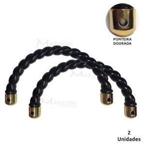  Alça trançada preta com ponteira dourada 7450 com 1 par