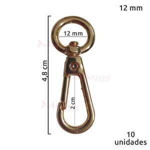 Mosquetão 12mm ouro MS-93 sem gatilho com 10 unidades