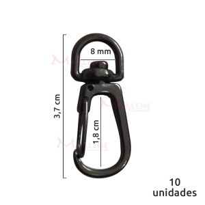 Mosquetão 8 mm grafite aberto 1235 com 10 unidades no pacote