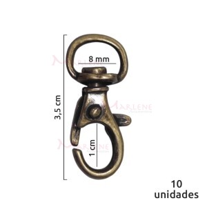 Mosquetão 8mm ouro velho nacional 1044 com 10 unidades no pacote.