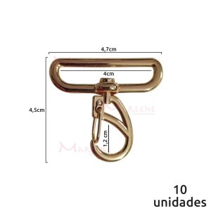 Mosquetão 40mm ouro aberto 1166 com 10 unidades no pacote