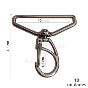 Mosquetão 40mm níquel M-108/40 aberto com 10 unidades