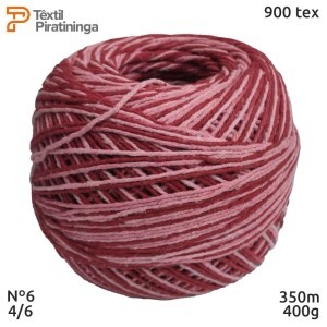 Barbante multicor vermelho nº6 (4/6) 400g com 350m Têxtil Piratininga