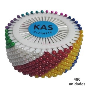Alfinete cabeça de  pérola colorido 38mm com 12 discos (480 unidades)