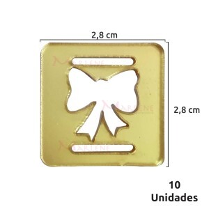 Aplique acrílico espelhado laço vazado quadrada com 10 unidades 5364