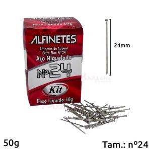 Alfinete de cabeça nº24 níquel com 50g marca Kit 8249C