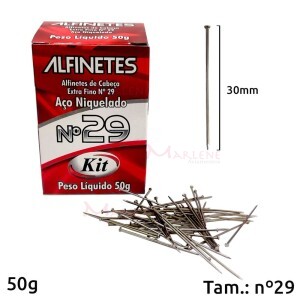 Alfinete de cabeça nº29 níquel com 50g marca Kit 8350M