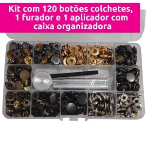 Kit com 120 botões colchetes 12mm com furador e aplicador Westpress