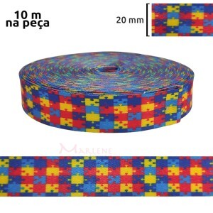 Alça dupla face 20mm estampada símbolo autísmo e defieciênais ocultas com 10m MWGE4000