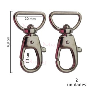 Mosquetão 20mm níquel gordo com gatilho 2 unidades no pacote