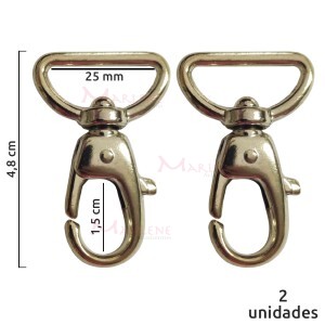 Mosquetão 25mm latonado gordo com gatilho 6004 com 2 unidades no pacote