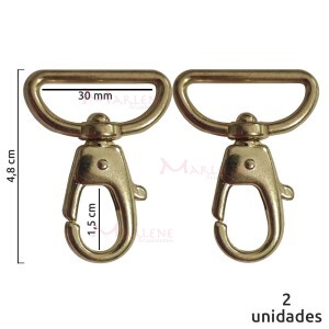 Mosquetão 30mm latonado gordo com gatilho 6004 com 2 unidades no pacote