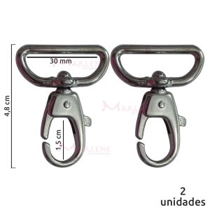 Mosquetão 30mm níquel gordo com gatilho 6004 com 2 unidades no pacote