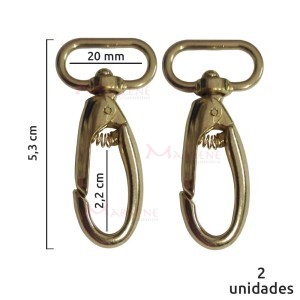 Mosquetão 20mm latonado gordo 1057 sem gatilho com 2 unidades