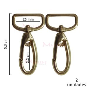 Mosquetão 25mm latonado gordo 1057 sem gatilho com 2 unidades