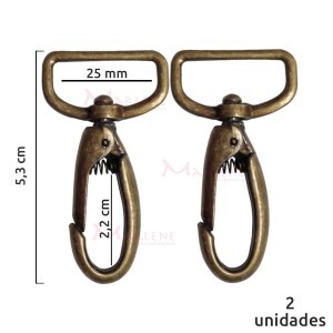 Mosquetão 25mm ouro velho gordo 1057 sem gatilho com 2 unidades