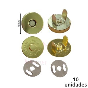 botão imantado 18mm comum latonado alto com 10 unidades