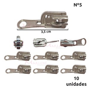 Cursor duplo reversível níquel com trava com 10 unidades N518L>NK GCC para zíper de nylon nº5