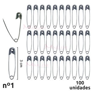 Alfinete de segurança nº1 níquel com 100 unidades