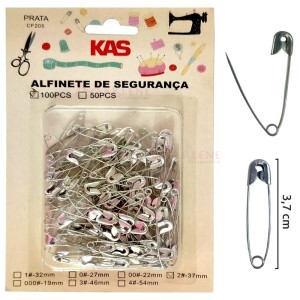 Alfinete de segurança nº2(37mm) níquel com 100 unidades KAS