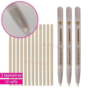 Kit mágico com 3 lapiseiras e 12 refís Lanmax para tecido apaga com calor