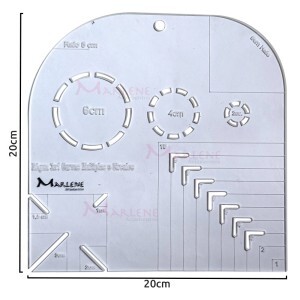Régua 3 em 1 20x20cm - Canto mitrado, gabarito para circulos e caixa de leite