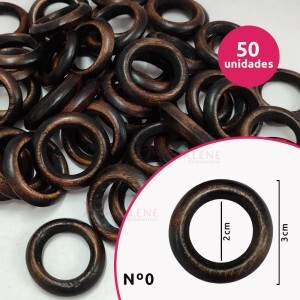 Argola de madeira 20 mm (Tam.0) imbuia com 50 unidades