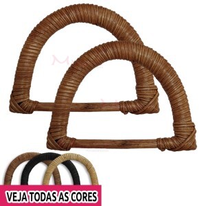 Alça rattan para bolsa 15x10,5 cm meia argola com 1 par