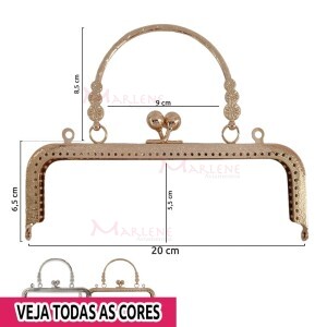 Armação fecho da vovó retangular 20cm com alça e furos HYTS-2